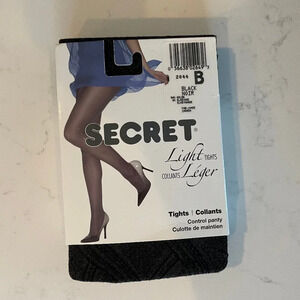 Secret Light Textured Tights w Control Panty Nylon Elastane Black Sz B NWT